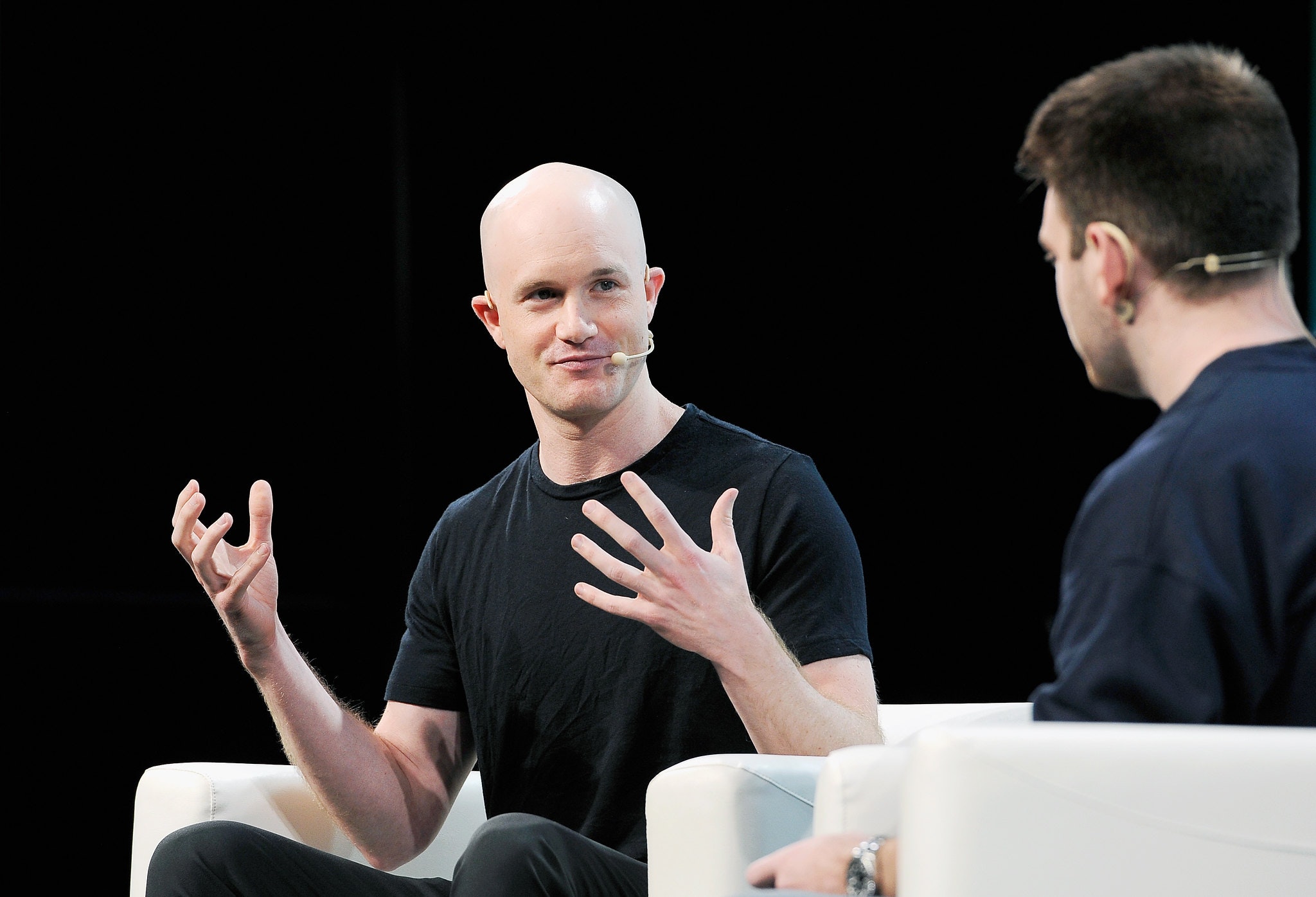 Coinbase CEO Brian Armstrong speaking at TechCrunch 2018
