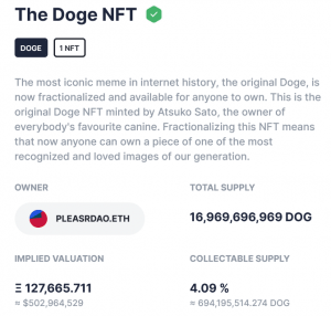 Fractionalized Doge NFT Hits Implied Valuation of USD 500M 102