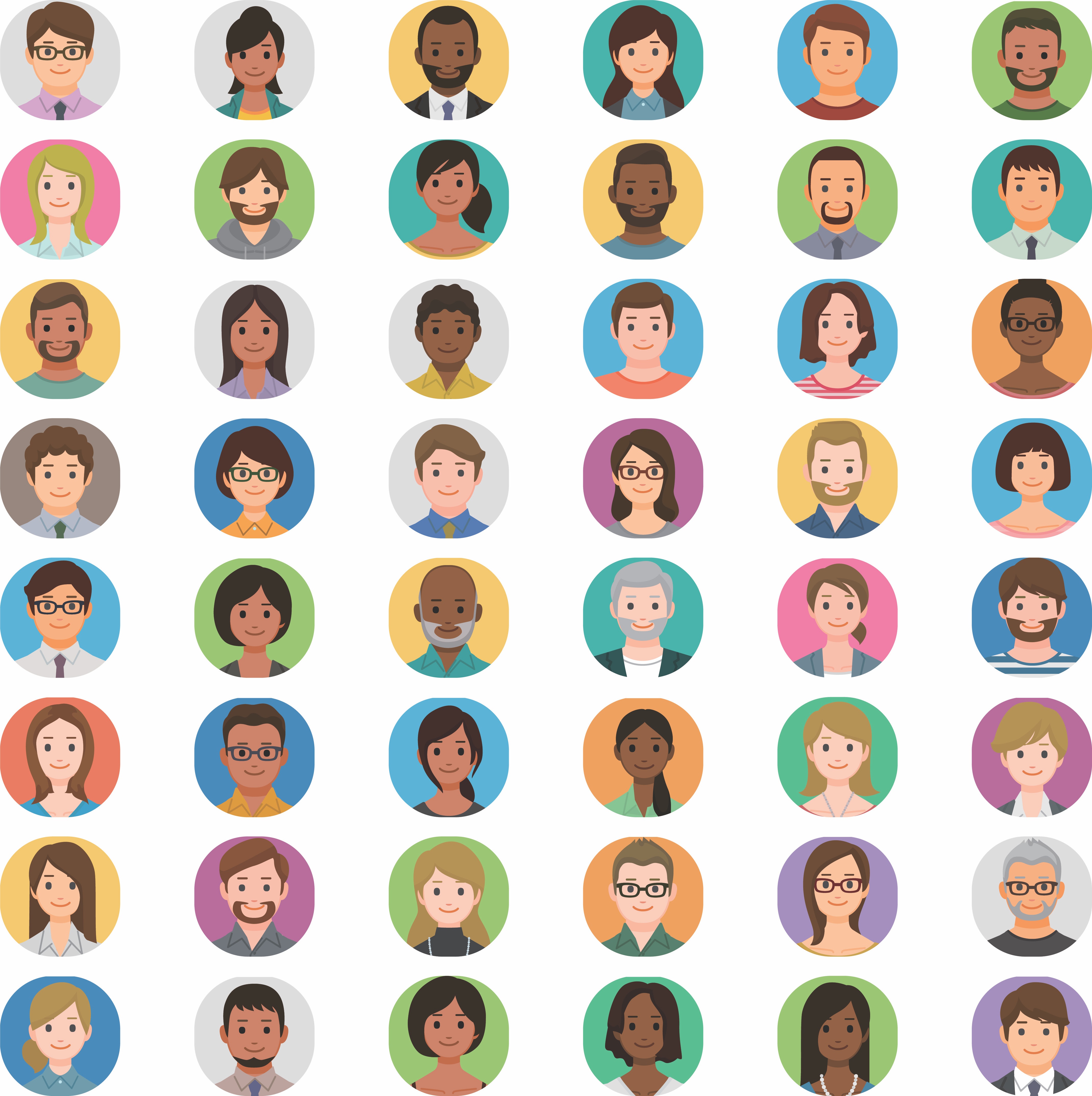 A 6 x 8 grid of cartoon faces of people